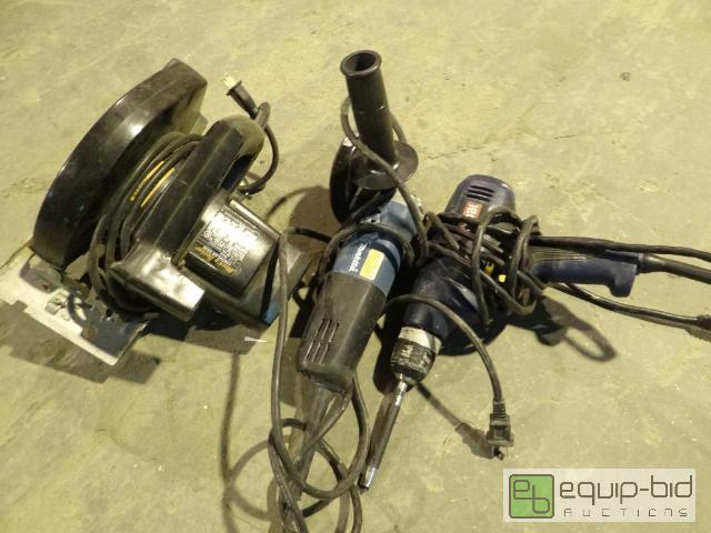 lot 2075 image: Black &amp Decker Hand Saw w Ryobi Drill and Makita Grinder