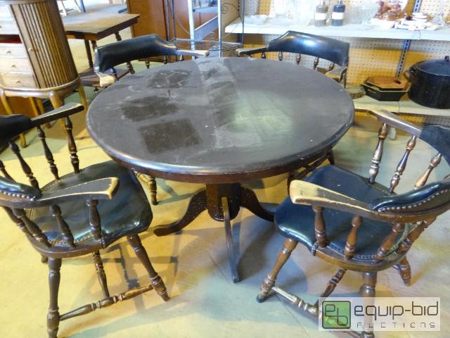 lot 2172 image: 5 Piece Dark Wood Dinning Table Set Set is Vintage